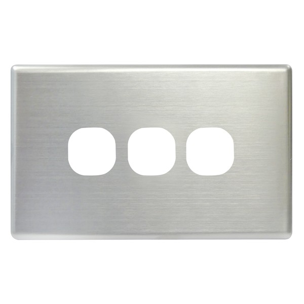 TradeSave Switch Cover Plate, 3 Gang, Brushed Steel, Suits Slim Series - TSESW3S/BSC