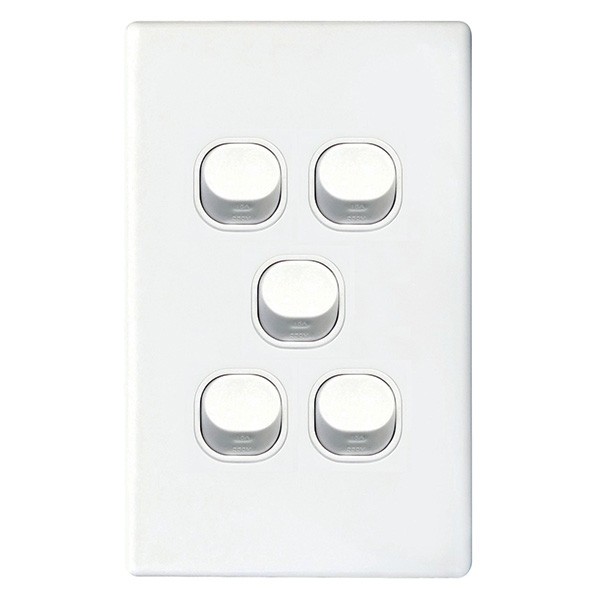 TradeSave Switch, 16A, Two Way, 5 Gang, Vertical - TSESW5/V