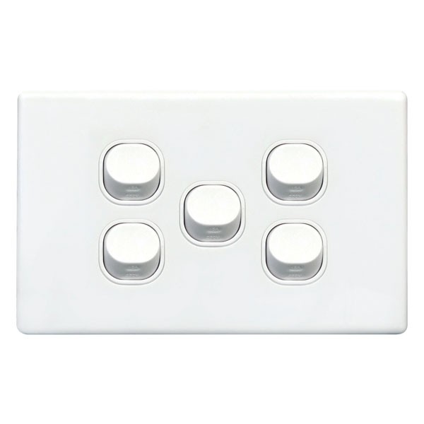 TradeSave Switch Slim, Horizontal, 5 Gang, 16A, Two Way - TSESW5S
