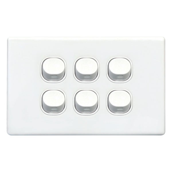 TradeSave Switch Slim, Horizontal, 6 Gang, 16A, Two Way - TSESW6S