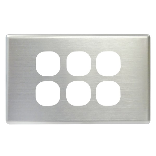 TradeSave Switch Cover Plate, 6 Gang, Brushed Steel, Suits Slim Series - TSESW6S/BSC