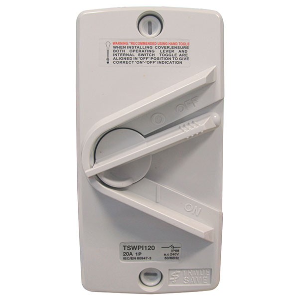 TradeSave Isolator, 1 Pole, 240V 20A, IP66, Weatherproof - TSWPI120
