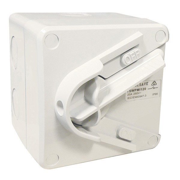 TradeSave Mini Isolator, 1 Pole, 240V 20A, IP66, Weatherproof - TSWPMI120