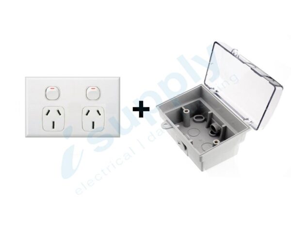 DEXTON Double Power Point 15 amp + Weatherproof Box Lock Clear Lid