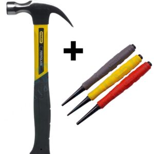 STANLEY CARPENTERS CLAW HAMMER 16oz 51-071 AND 3 PIECE NAIL PUNCH SET 58-930