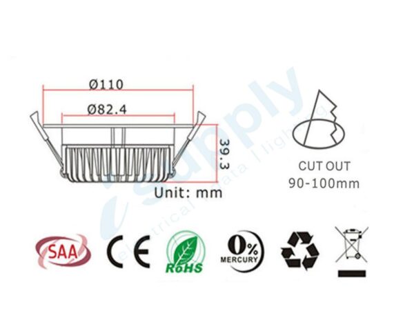 12WATT SAMSUNG LED DOWN LIGHT KIT DIMMABLE COOL 6000K - Image 2