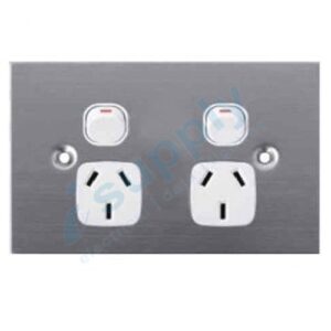 DEXTON FLAT STAINLESS STEEL DOUBLE POWER POINT GPO BRUSHED SLIM SOCKET OUTLET DXSGPO2