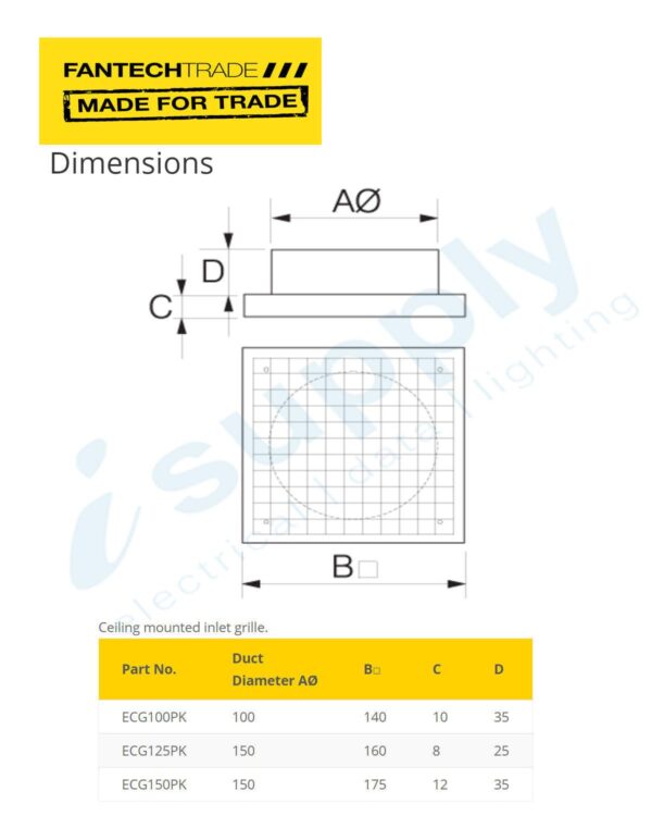 FANTECHTRADE 150mm ECG Egg Crate Ceiling Grille FANECG150PK