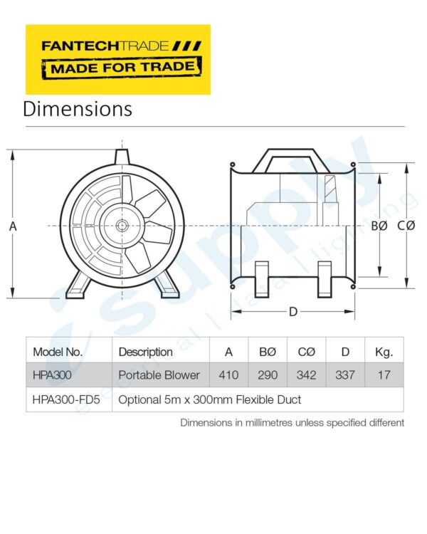 FANTECHTRADE PVC Fire Retardant Duct – 5m x 300mm FANHPA300-FD5 - Image 3