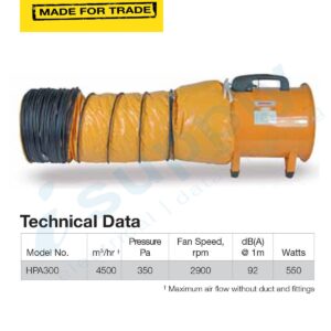 FANTECHTRADE PVC Fire Retardant Duct – 5m x 300mm FANHPA300-FD5