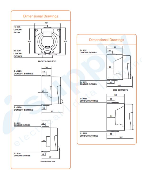 PULSET Single Phase 3 Flat Pin Socket 10 Amp Resistive Orange IP/SC310/RO - Image 3