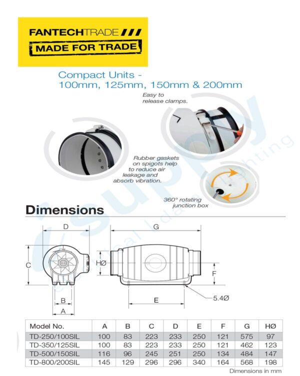 FANTECHTRADE Fan In-Line 100mm 1phase TD Silent series FANTD-250/100