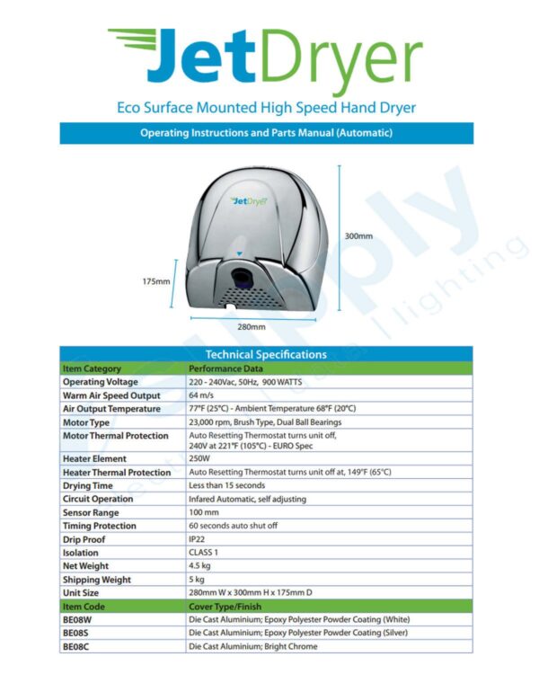 JETDRYER ECO MODEL WHITE JDECO-W