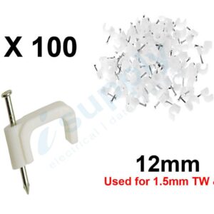 100 Pack Cable Clips with Nail 12mm Flat WHITE – Good For 1.5mm Twin And Erath