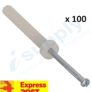 100 x Nylon Nail In Plug Round head Masonry Anchor Tappets 6.5mm x 40mm EXPRESS