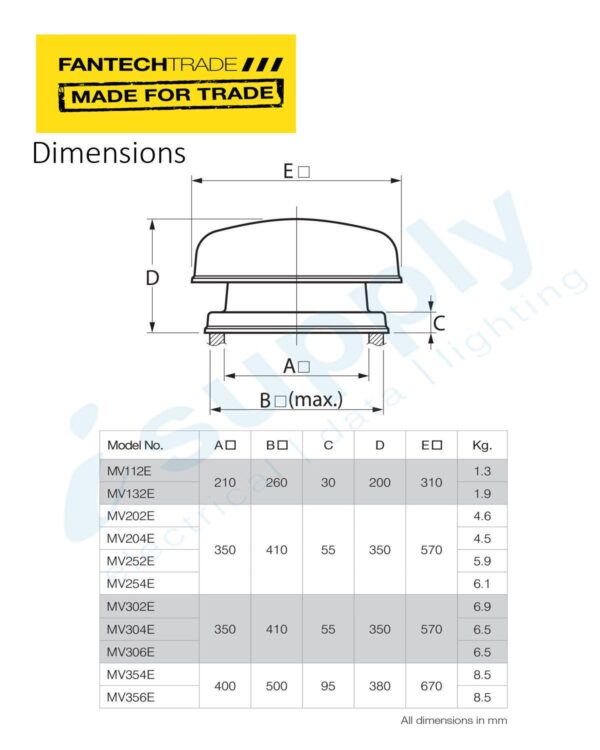 FANTECH Roof mounted exhaust fan 300mm 4 Pole 1 Ph MV354E