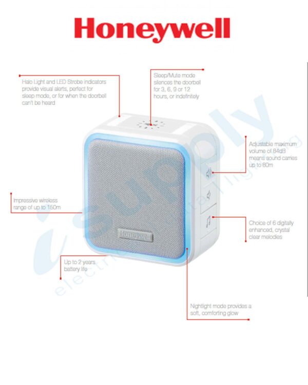 HONEYWELL DOORBELL, WIRELESS SILVER GREY & PUSH BUTTON 150m DC515NGA - Image 2