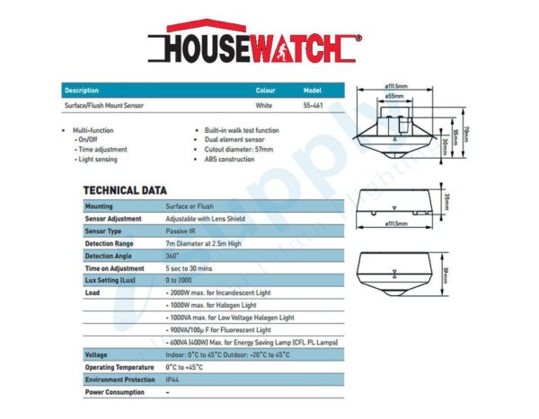HOUSEWATCH 360 Degree Surface/Flush Sensor | Security Lighting & Sensors 55-461 - Image 2