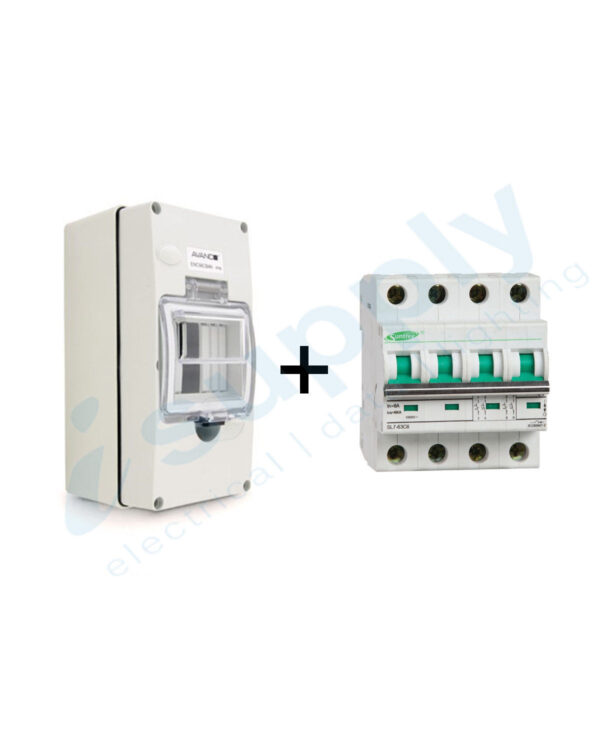 Circuit Breaker 25A 4 Pole MCB DC1000V (Non polarised) Waterproof Enclosure
