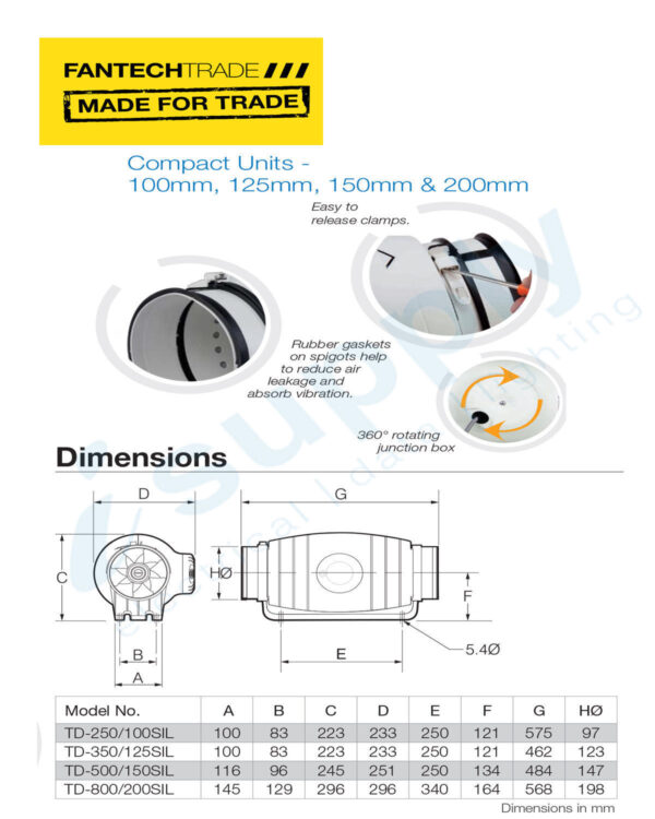 FANTECHTRADE Fan In-Line 150mm 1phase TD Silent series FANTD-500/150
