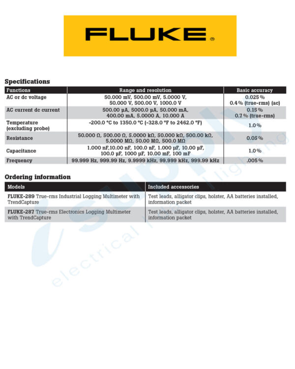 Fluke MULTIMETER 1000V TRUE-RMS INDUSTRIAL LOGGING T/CAPTURE FLU289 - Image 2