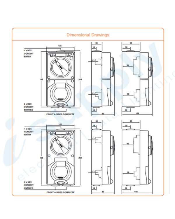 PULSET Single Phase 3 Pin Round Combo 32Amp RO (IP/CO3PH332R/RO) RESISTIVE ORANGE - Image 3