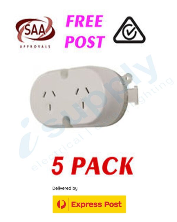 5 x Double Surface Socket / Plug Base White GPO EXPRESS POST - Image 3