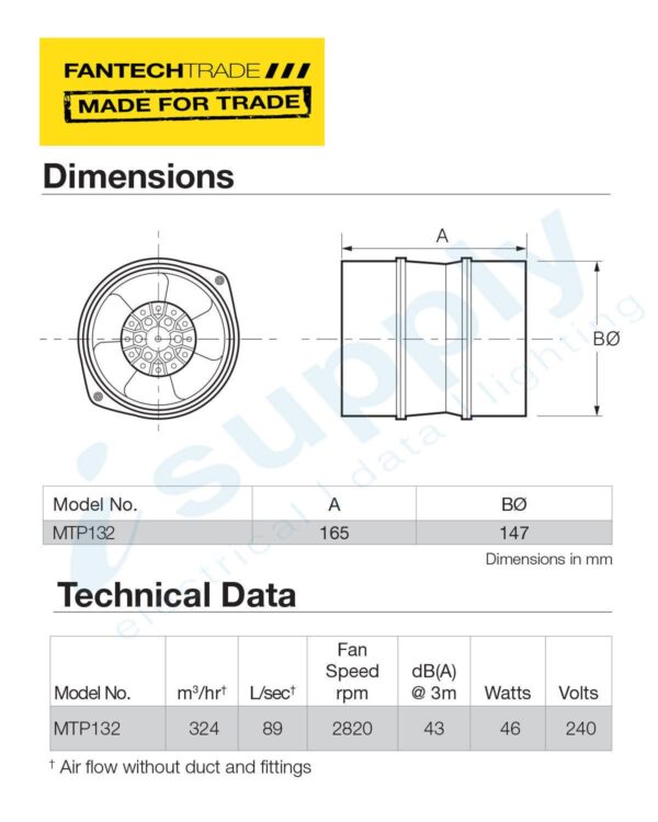 FANTECH In-line axial fan 150mm MTP132