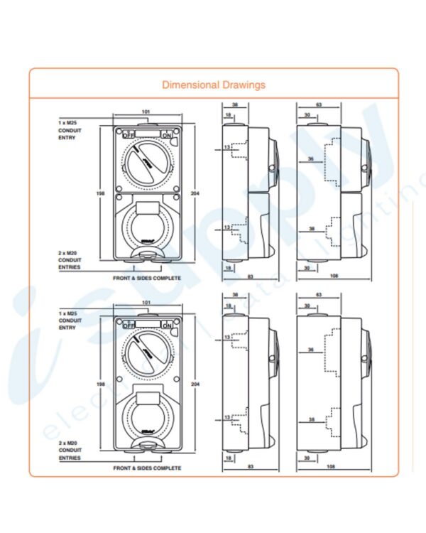 PULSET Three Phase 5 Round Pin Combo Switch & Socket 40A IP/CO3PH540 - Image 3