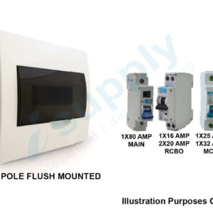 COMPLETE 12 WAY POLE FLUSH DISTRIBUTION BOARD SAFETY SWITCH RCD MAIN SWITCH
