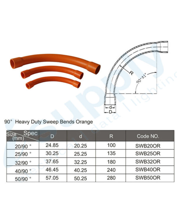 63mm Heavy Duty Orange Sweep Bend 90° - Image 2