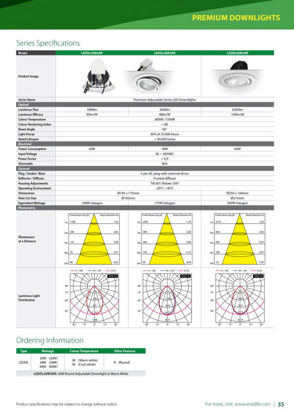 ENSA 38W Premium Adjustable LED Downlight (5000K) LEDDL38W5KR - Image 4