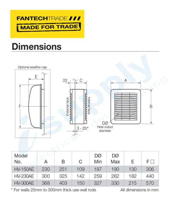 FANTECHTRADE Stylvent Fan wall or window 150mm 1phase single speed FANHV-150AE - Image 2