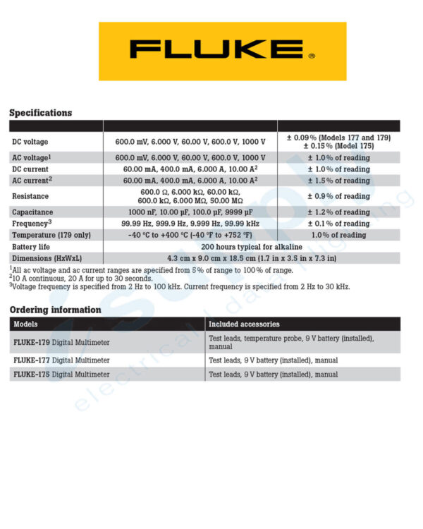 Fluke MULTIMETER 1000V TRUE-RMS FLU175 - Image 2