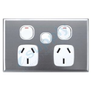 DEXTON Double Power Point With Extra Switch Slim Stainless Steel Cover DXGP02X/SC