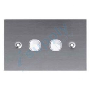 DEXTON FLAT STAINLESS STEEL DOUBLE LIGHT SWITCH – 2 GANG SLIM DXSSW2