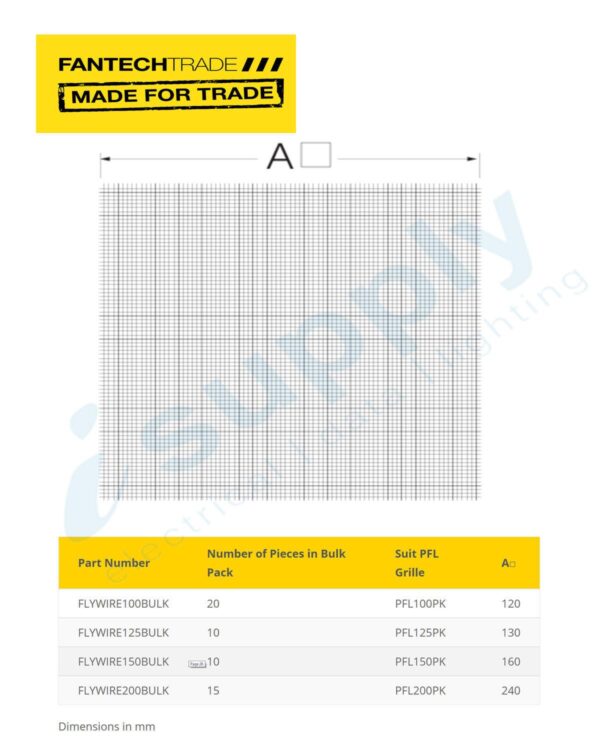 FANTECHTRADE 100mm flywire mesh – BULK, PURCHASE IN QTY OF 20 FANFLYWIRE100BULK