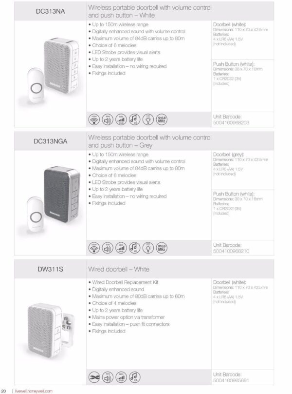HONEYWELL DOORBELL, EXTENDER, WIRED WHITE 4 TUNES DW311S - Image 3