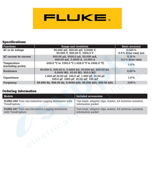 Fluke MULTIMETER 1000V TRUE-RMS ELECTRONICS LOGGING T/CAPTURE FLU287 - Image 2