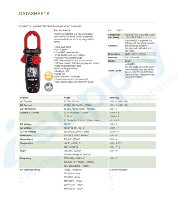 CABAC BRYMEN 600A AC/DC TRMS COMPACT CLAMP METER BM079 - Image 2