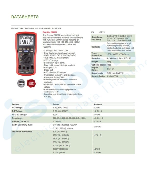 CABAC BRYMEN INSULATION TESTER & DMM CONTINUTY 50V 1KV BM877 - Image 2