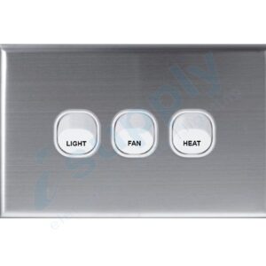 DEXTON Slim 3 Gang Wall Switch – LIGHT FAN HEAT – Slim Stainless Steel Cover DXWS/LFH/SC