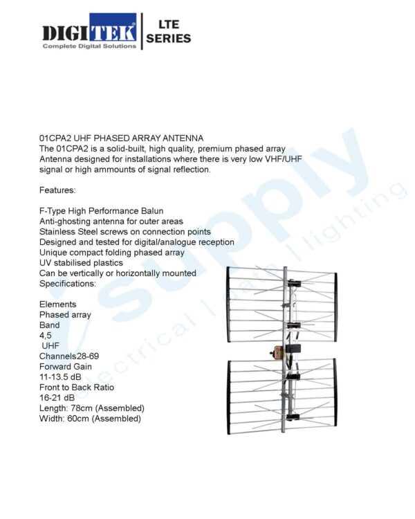 Digitek LTE Series UHF Phased Array with PCB Balun in polybag 01CUPA2L/Poly