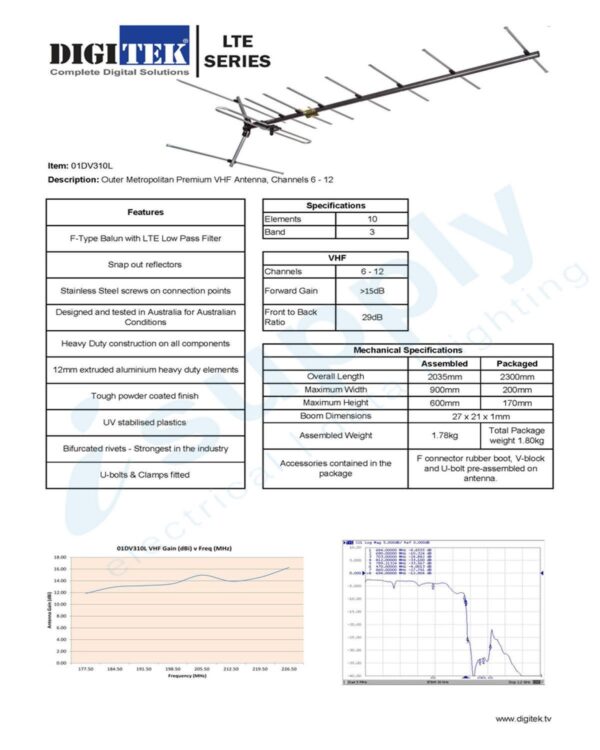 Digitek 10 Element Outer Metropolitan VHF Antenna 01DV310L