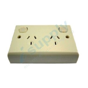 TRANSCO Double Power Point, Double Pole, Deep Mount, Beige 240 Volt 10 Amp P2DD-BG
