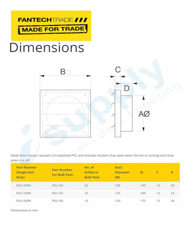 FANTECHTRADE 150mm External Plastic Gravity Louvre FANPGL150PK