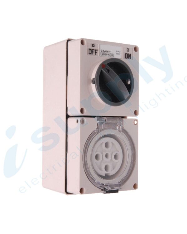 PULSET Three Phase 5 Round Pin Combo Switch & Socket 32A IP/CO3PH532