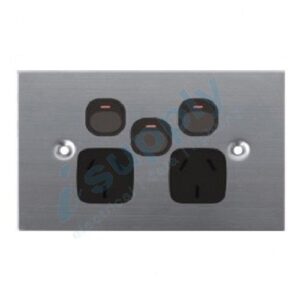 DEXTON  BLACK FLAT STAINLESS STEEL DOUBLE POWER POINT GPO AND EXTRA SWITCH DXSGPO2X/B
