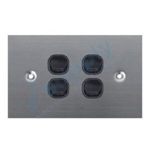 DEXTON BLACK FLAT STAINLESS STEEL QUAD LIGHT SWITCH 4 GANG SLIM DXSSW4/B
