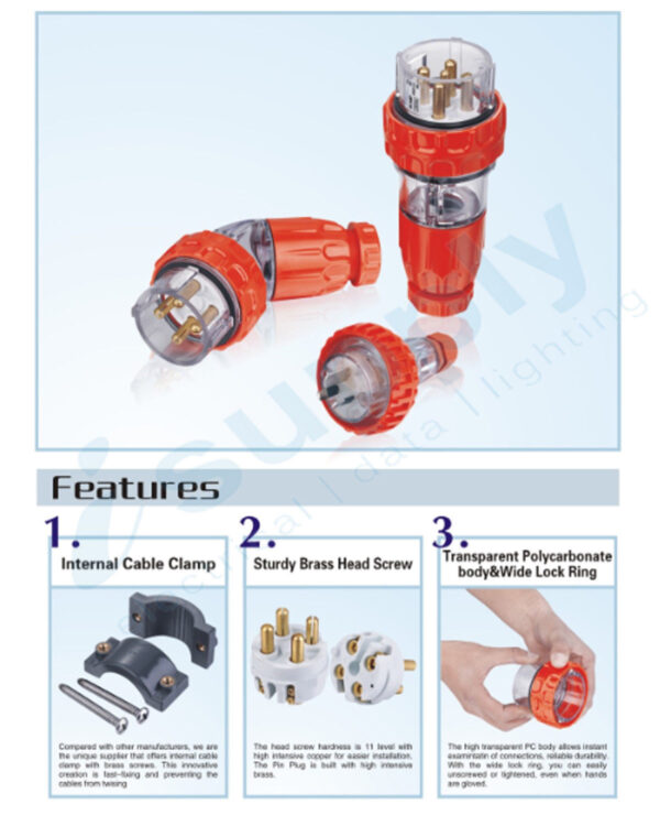 PULSET 3 Phase 5 Round Pin Angled Plug - 20Amp (IP/PLA3PH520) - Image 2
